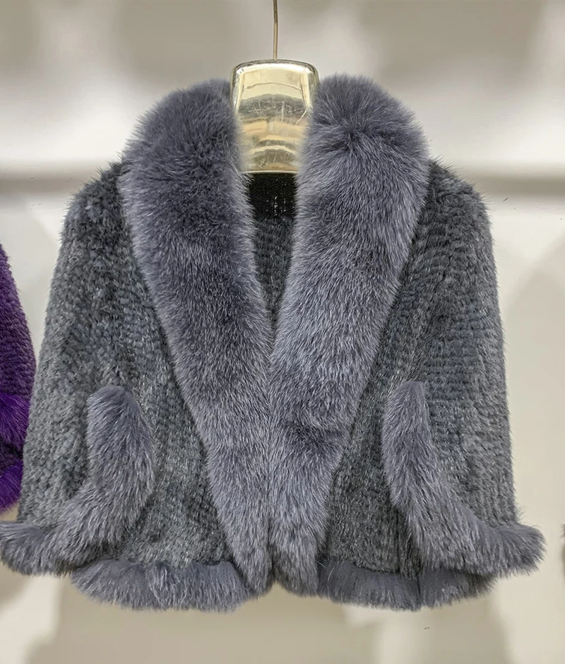 New Real Mink Fur Poncho Knitted 100% Natural Real Mink Fur Shawl Natural Fox Fur Collar Cape Autumn Winter Mink Fur Scarfs