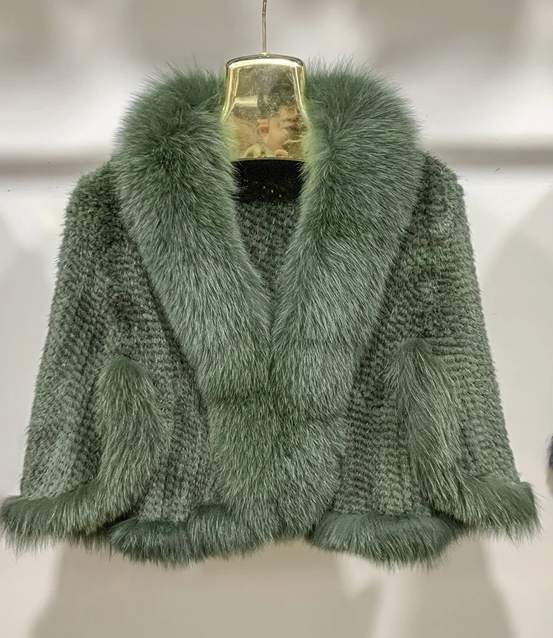 New Real Mink Fur Poncho Knitted 100% Natural Real Mink Fur Shawl Natural Fox Fur Collar Cape Autumn Winter Mink Fur Scarfs