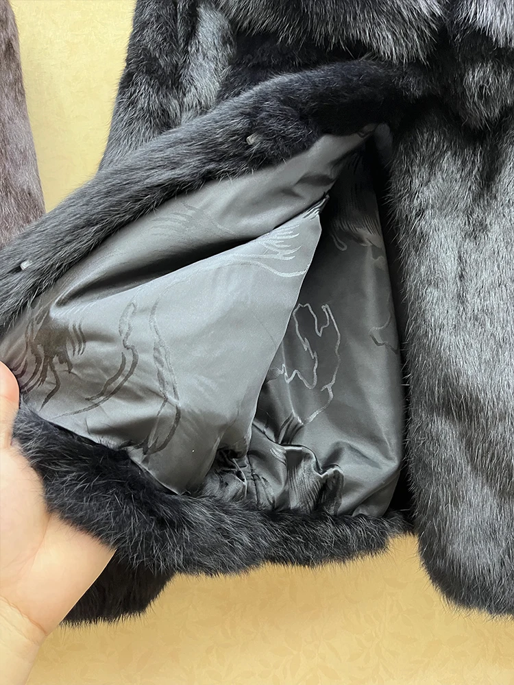 100% Genuine Whole Skin Real Rabbit Fur Coat With Luxury Natural Fox Fur Collar Jacket Full Pelt Rabbit Fur Overcoat