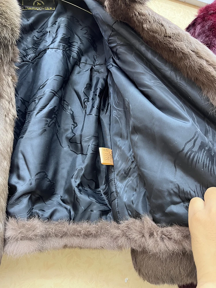100% Genuine Whole Skin Real Rabbit Fur Coat With Luxury Natural Fox Fur Collar Jacket Full Pelt Rabbit Fur Overcoat