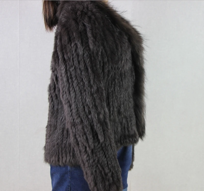 Harppihop rabbit fur Genuine Knitted coat for Women Raccoon Fur collar Jacket Trench Outwear fashion street party jacketC918