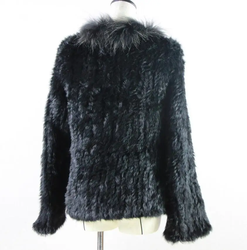 Harppihop rabbit fur Genuine Knitted coat for Women Raccoon Fur collar Jacket Trench Outwear fashion street party jacketC918