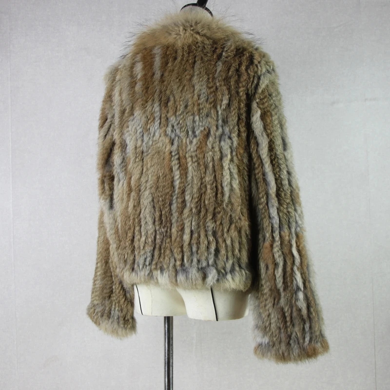 Harppihop rabbit fur Genuine Knitted coat for Women Raccoon Fur collar Jacket Trench Outwear fashion street party jacketC918