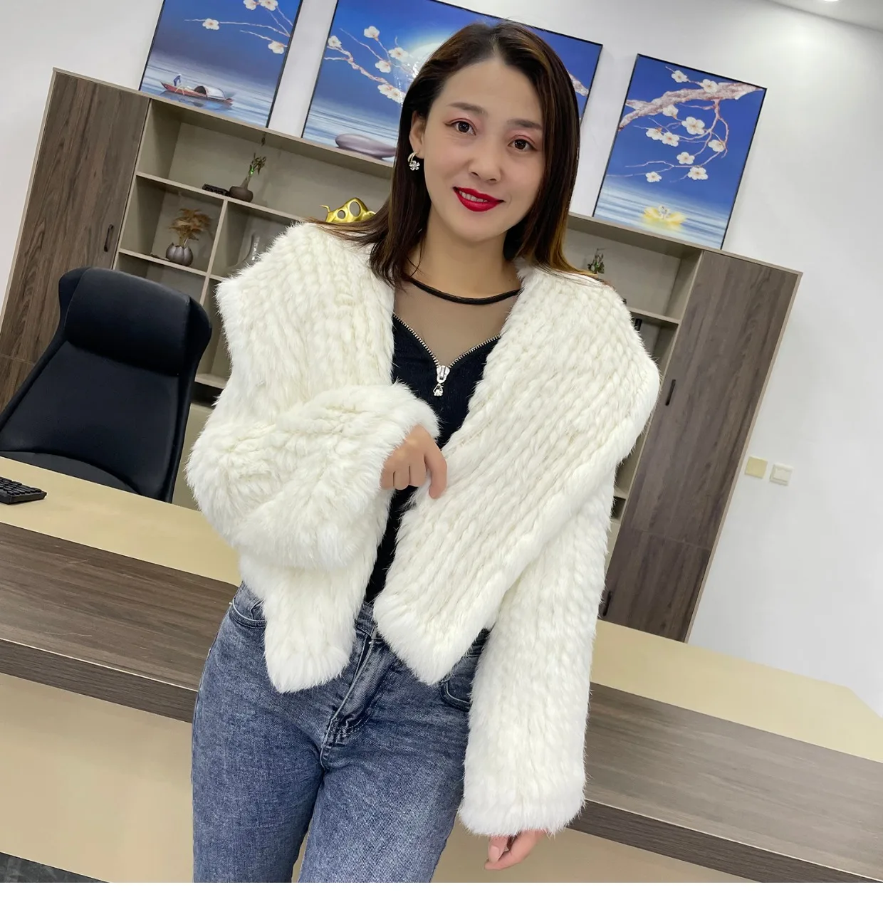 MPPM Natural Rabbit Fur Coat Women Real Rabbit Fur Hooded Coat Long Sleeve Women's Jacket Casual Loose Knitted Fur Jacket