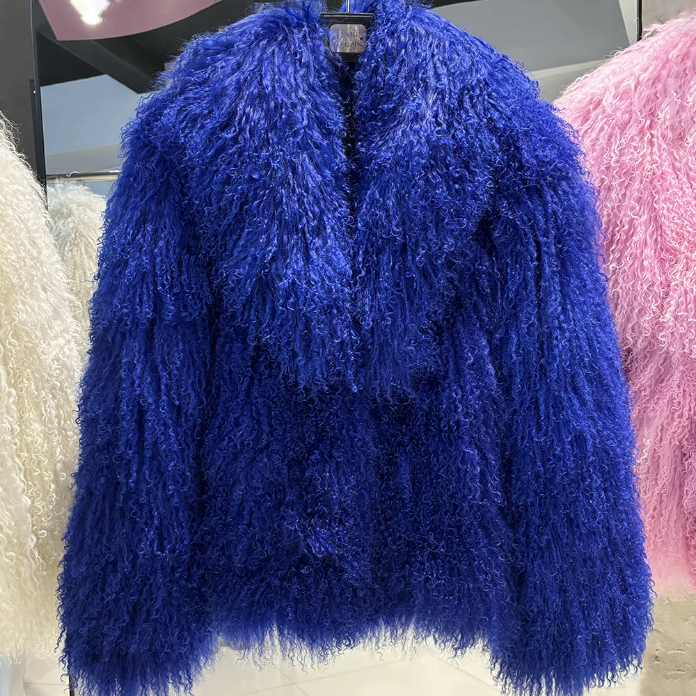 YOLOAgain Women's Real Mongolia Sheep Fur Jacket Dark Brown Sheep Fur Jacket