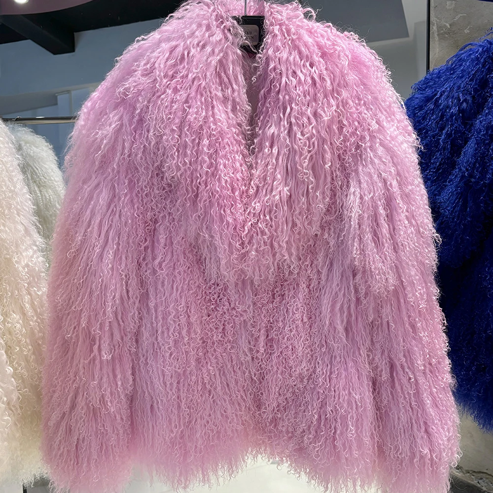 YOLOAgain Women's Real Mongolia Sheep Fur Jacket Dark Brown Sheep Fur Jacket