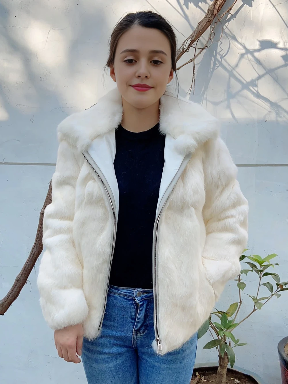 Fancy Rani Natural Rabbit Fur Coat Winter Women's Cold Jacket Especially Promotion 2023 Female Luxury Overcoat For Ladies