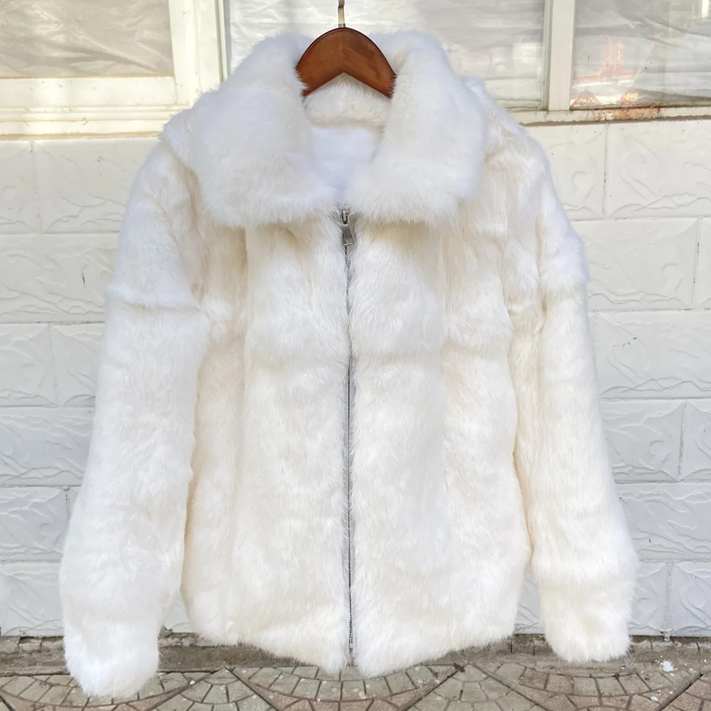 Fancy Rani Natural Rabbit Fur Coat Winter Women's Cold Jacket Especially Promotion 2023 Female Luxury Overcoat For Ladies