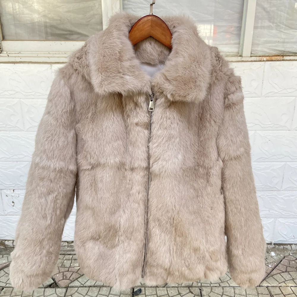 Fancy Rani Natural Rabbit Fur Coat Winter Women's Cold Jacket Especially Promotion 2023 Female Luxury Overcoat For Ladies
