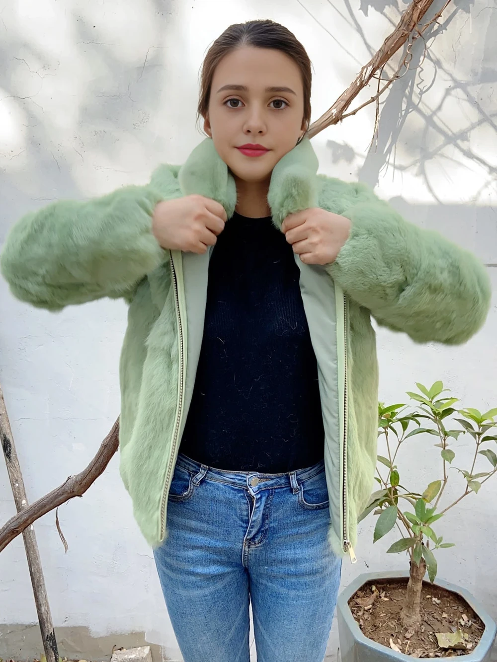Fancy Rani Natural Rabbit Fur Coat Winter Women's Cold Jacket Especially Promotion 2023 Female Luxury Overcoat For Ladies