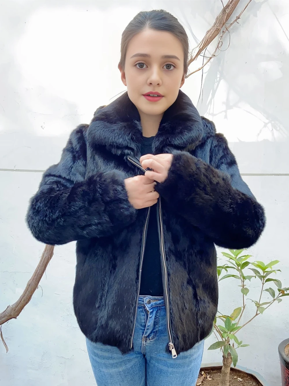Fancy Rani Natural Rabbit Fur Coat Winter Women's Cold Jacket Especially Promotion 2023 Female Luxury Overcoat For Ladies
