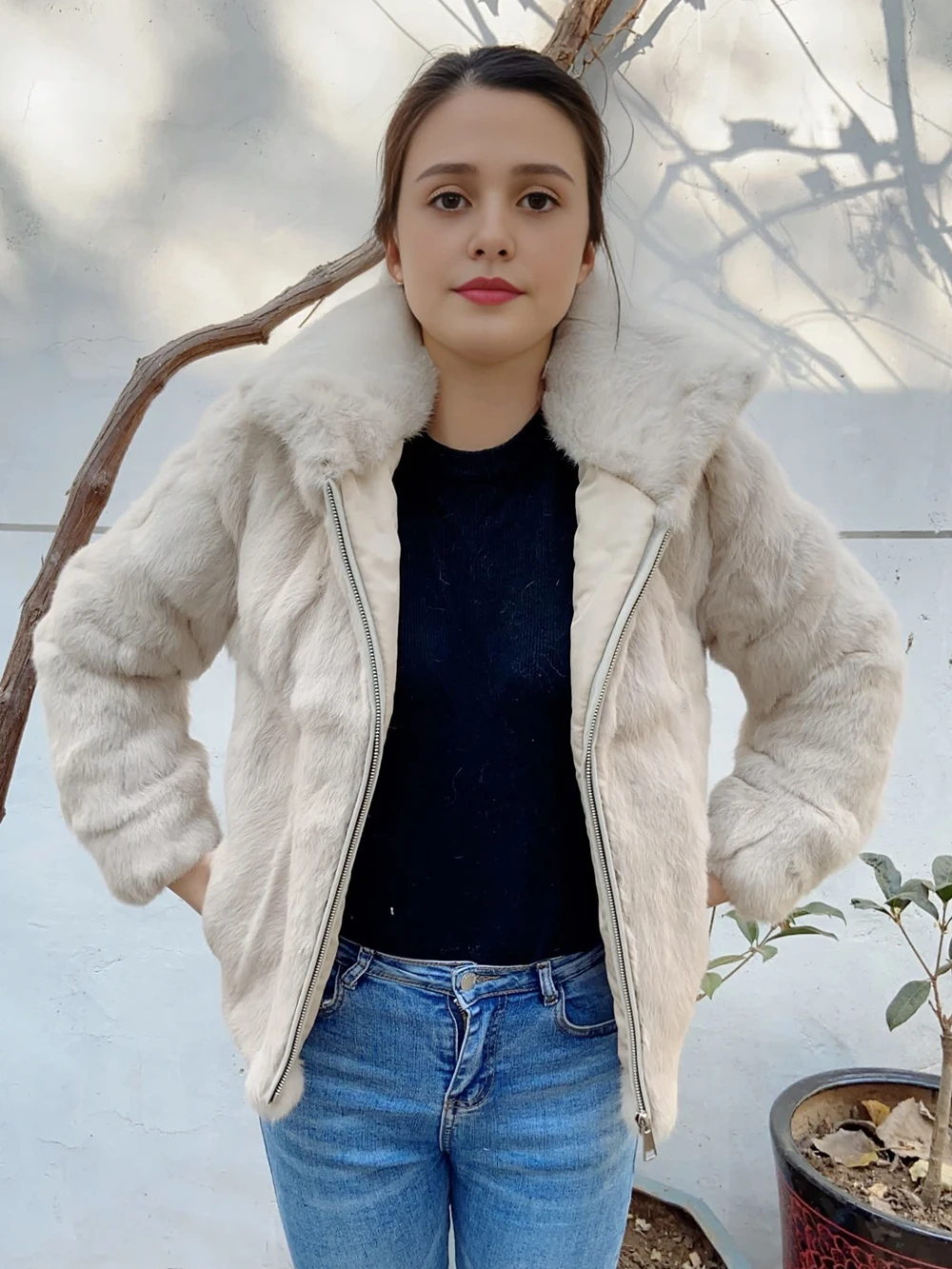 Fancy Rani Natural Rabbit Fur Coat Winter Women's Cold Jacket Especially Promotion 2023 Female Luxury Overcoat For Ladies