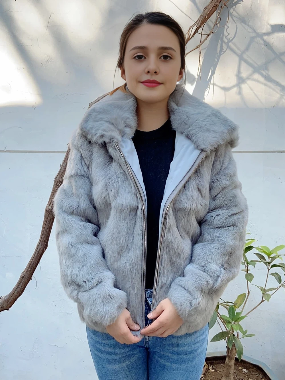 Fancy Rani Natural Rabbit Fur Coat Winter Women's Cold Jacket Especially Promotion 2023 Female Luxury Overcoat For Ladies