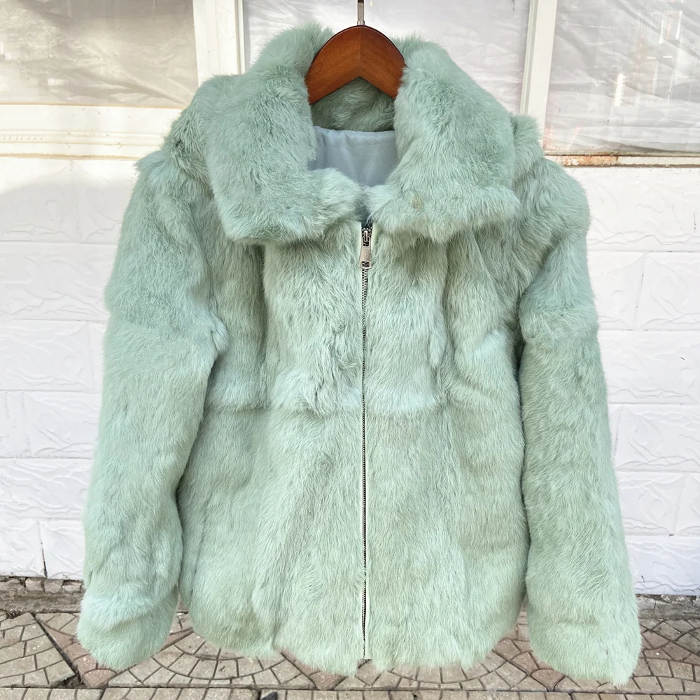 Fancy Rani Natural Rabbit Fur Coat Winter Women's Cold Jacket Especially Promotion 2023 Female Luxury Overcoat For Ladies