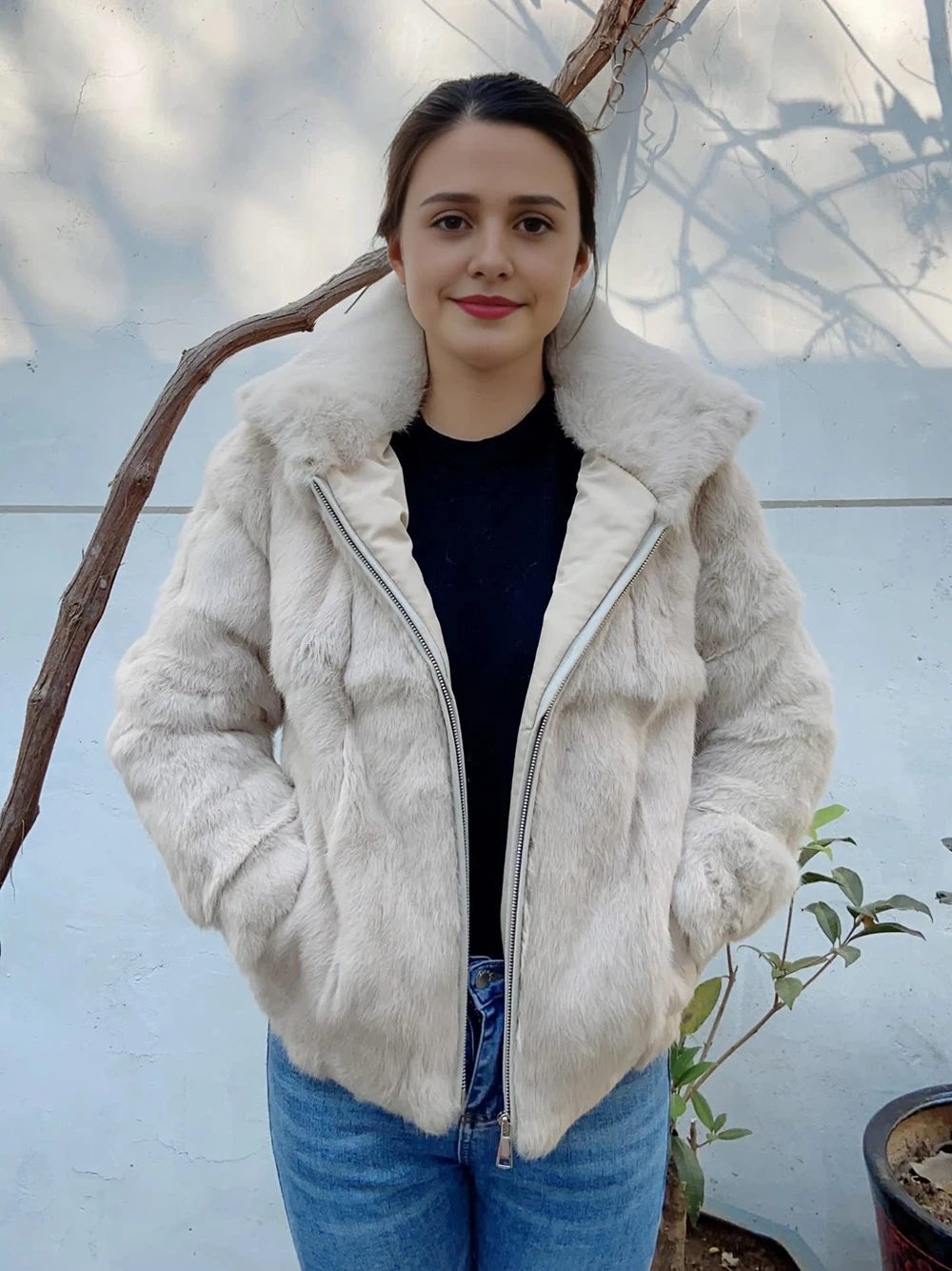 Fancy Rani Natural Rabbit Fur Coat Winter Women's Cold Jacket Especially Promotion 2023 Female Luxury Overcoat For Ladies