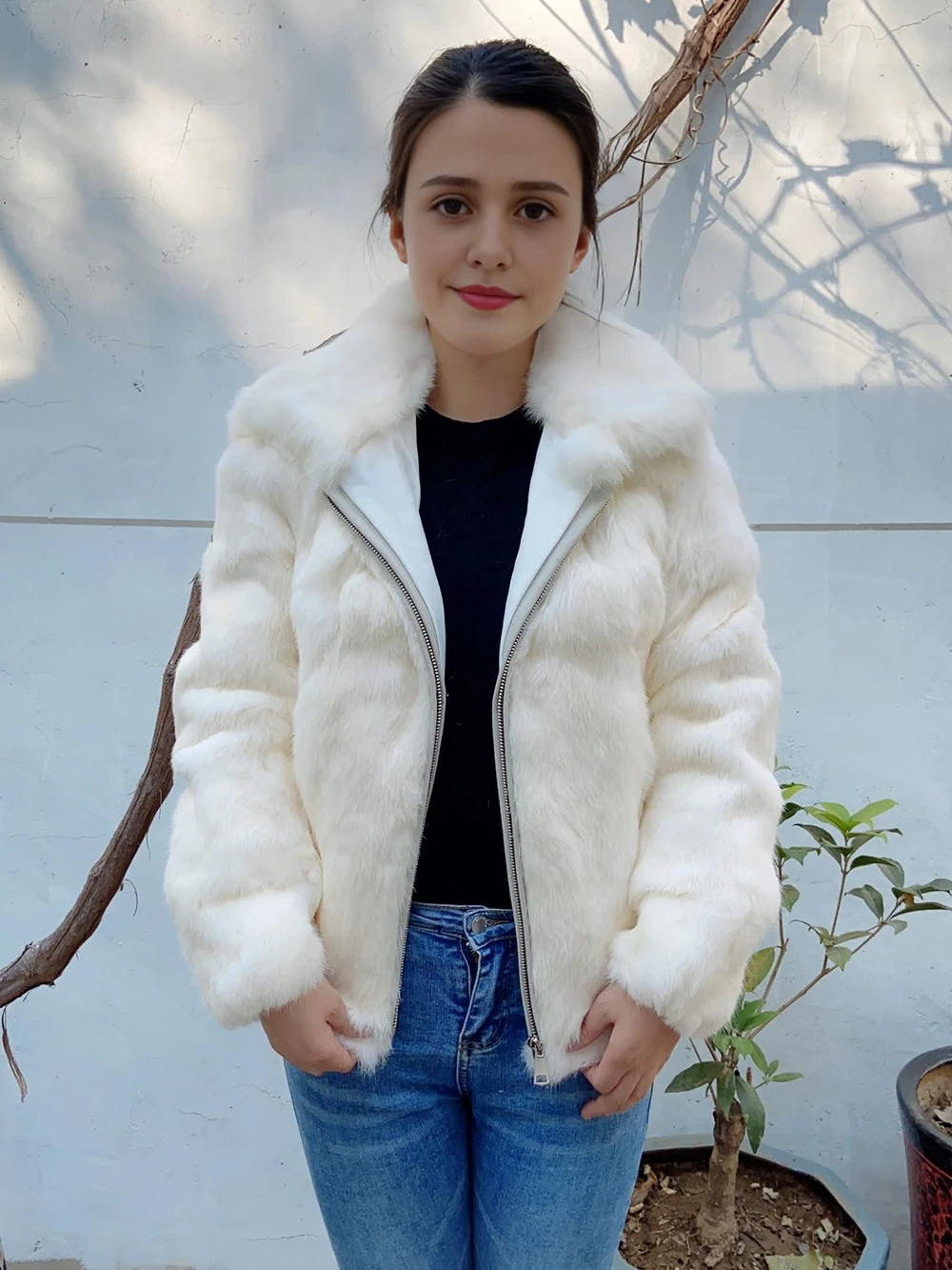 Fancy Rani Natural Rabbit Fur Coat Winter Women's Cold Jacket Especially Promotion 2023 Female Luxury Overcoat For Ladies