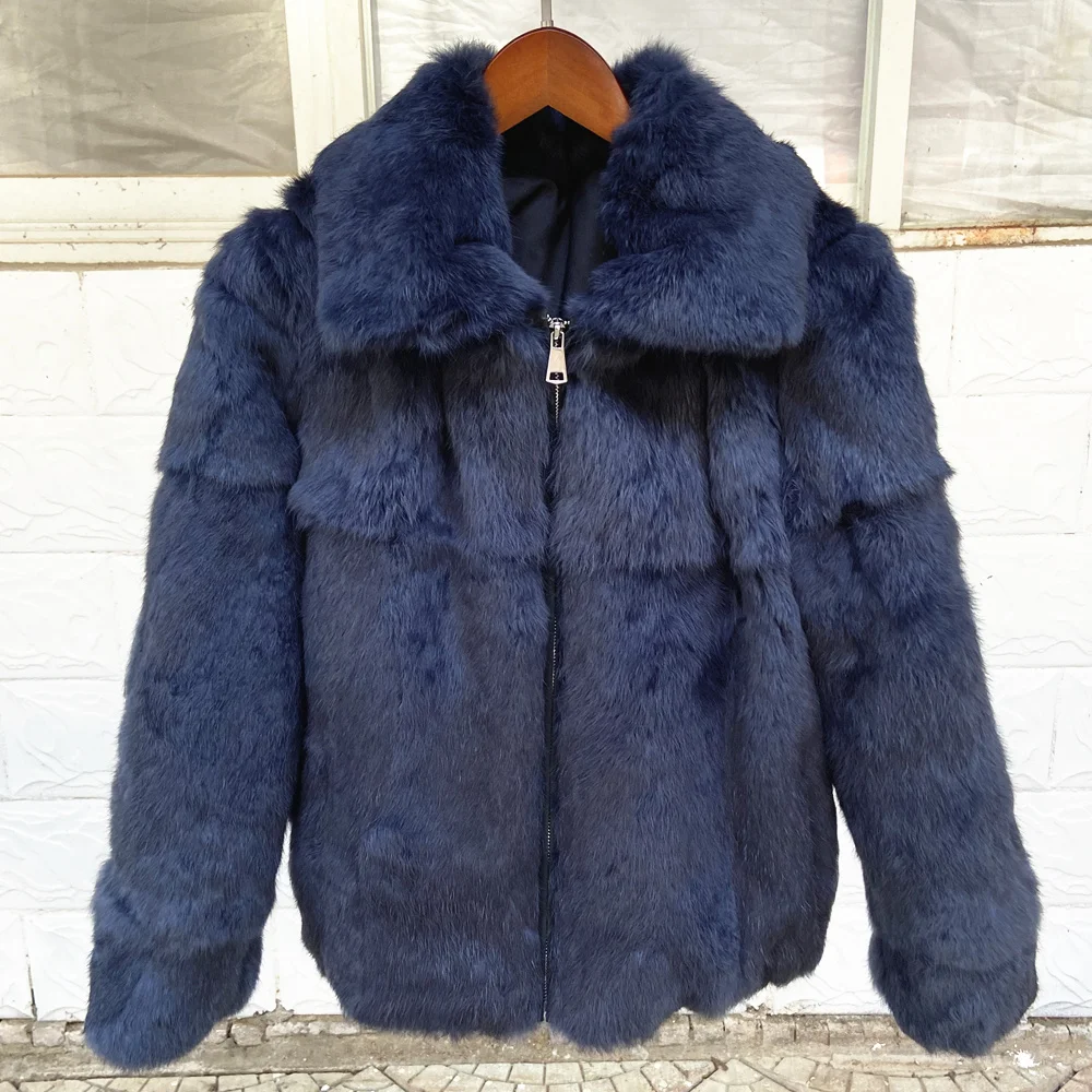 Fancy Rani Natural Rabbit Fur Coat Winter Women's Cold Jacket Especially Promotion 2023 Female Luxury Overcoat For Ladies