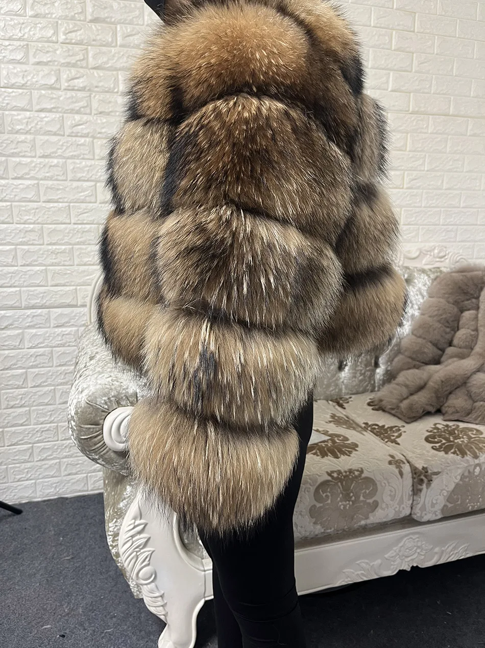 2026 Maomaokong Super Hot Winter Women Luxury Thick Real Raccoon Fur Coat Natural Fox Fur Jacket Plus Size Jackets Female Vest