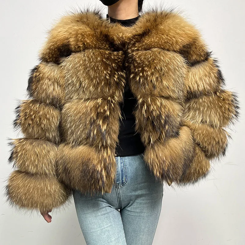 2026 Maomaokong Super Hot Winter Women Luxury Thick Real Raccoon Fur Coat Natural Fox Fur Jacket Plus Size Jackets Female Vest