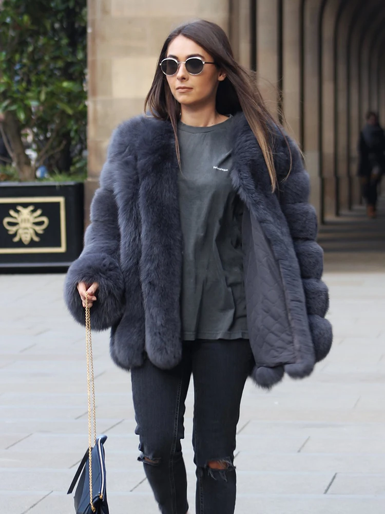 Women's Real Fox Fur Coat Winter Warm Luxury Jacket Natural Fur Thick Cozy Extra Long Heavy Windproof Outerwear for Ladies WG-70