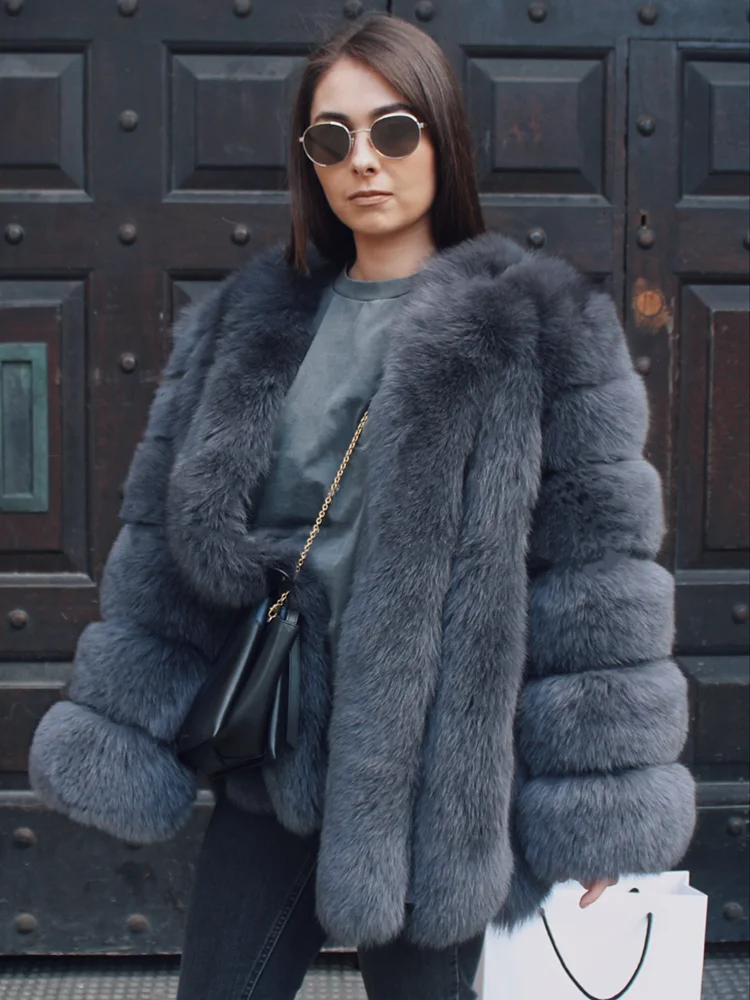 Women's Real Fox Fur Coat Winter Warm Luxury Jacket Natural Fur Thick Cozy Extra Long Heavy Windproof Outerwear for Ladies WG-70