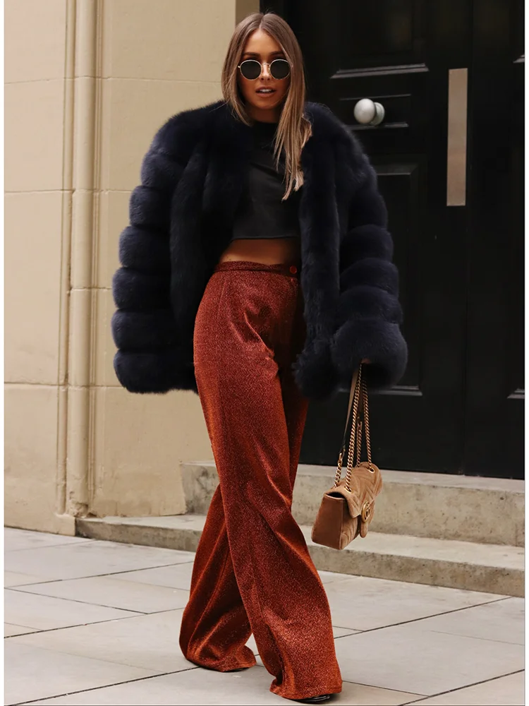 Women's Real Fox Fur Coat Winter Warm Luxury Jacket Natural Fur Thick Cozy Extra Long Heavy Windproof Outerwear for Ladies WG-70