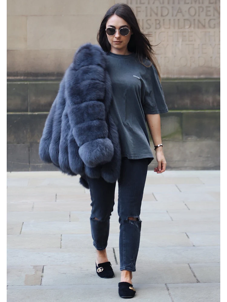 Women's Real Fox Fur Coat Winter Warm Luxury Jacket Natural Fur Thick Cozy Extra Long Heavy Windproof Outerwear for Ladies WG-70