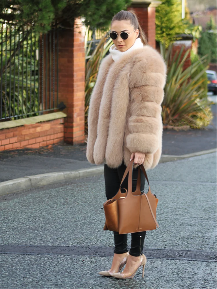 Women's Real Fox Fur Coat Winter Warm Luxury Jacket Natural Fur Thick Cozy Extra Long Heavy Windproof Outerwear for Ladies WG-70
