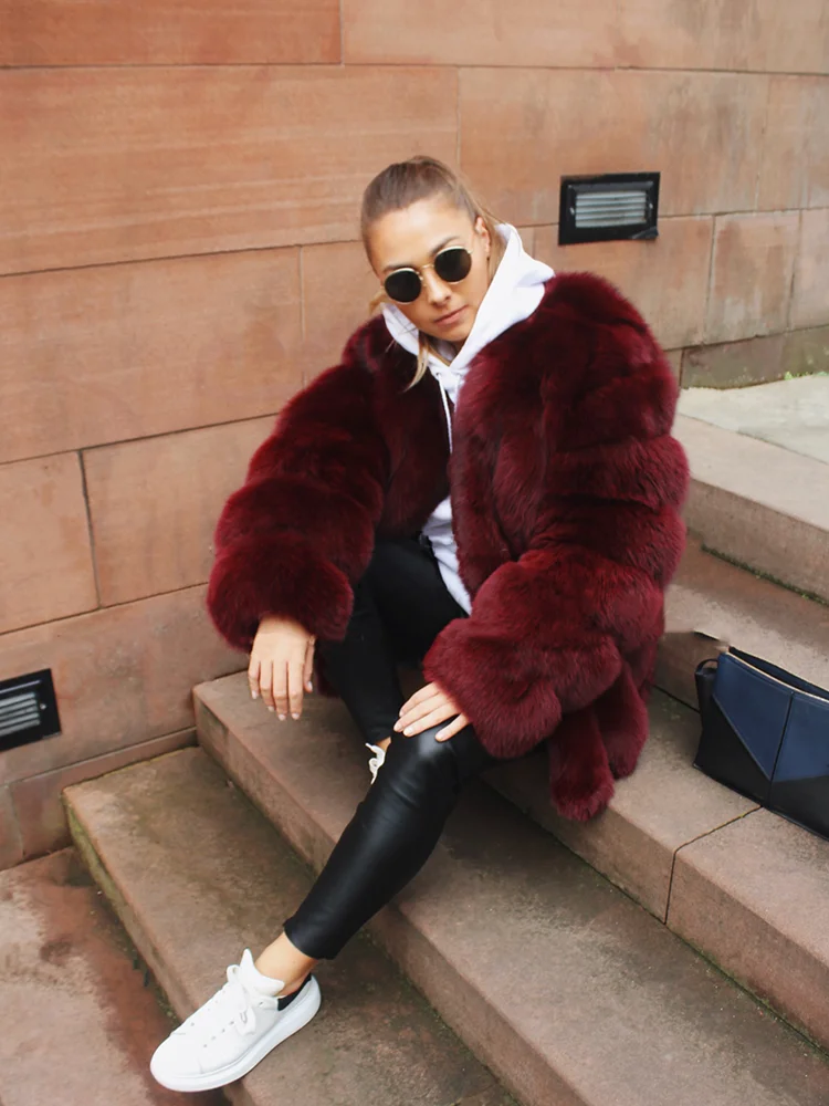 Women's Real Fox Fur Coat Winter Warm Luxury Jacket Natural Fur Thick Cozy Extra Long Heavy Windproof Outerwear for Ladies WG-70