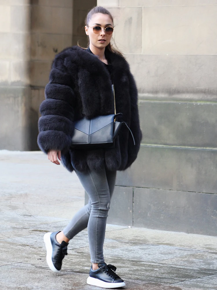 Women's Real Fox Fur Coat Winter Warm Luxury Jacket Natural Fur Thick Cozy Extra Long Heavy Windproof Outerwear for Ladies WG-70