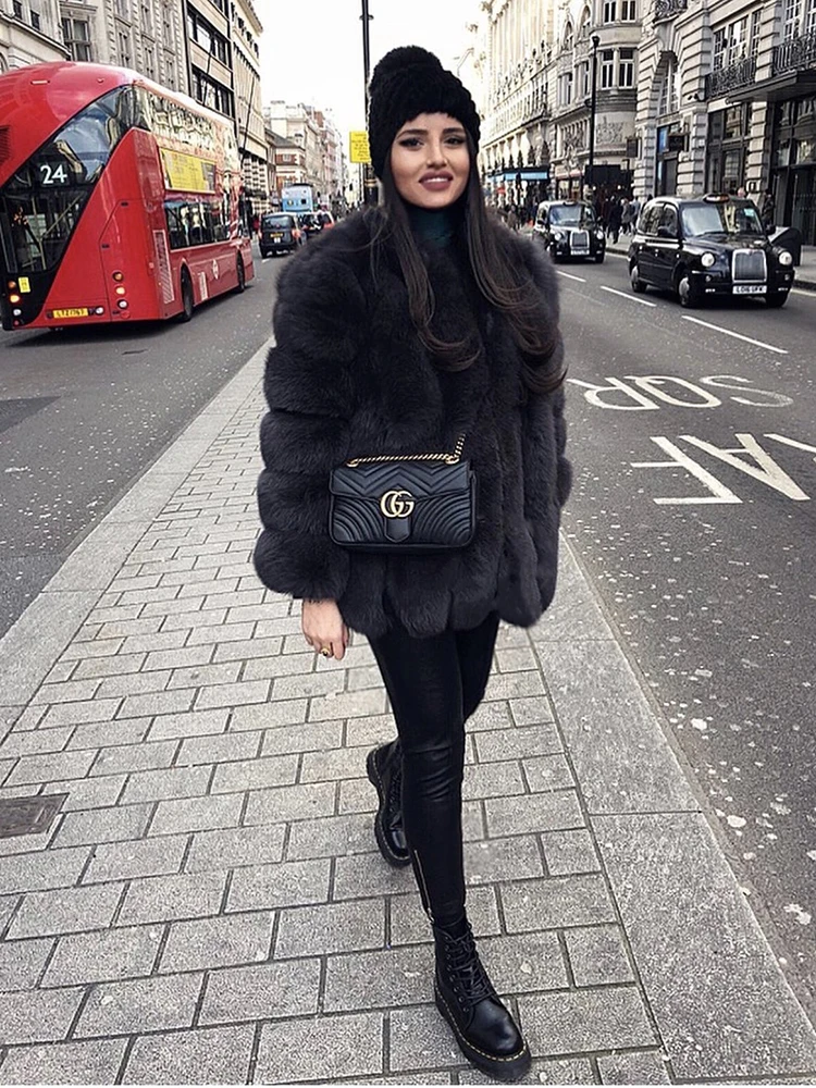 Women's Real Fox Fur Coat Winter Warm Luxury Jacket Natural Fur Thick Cozy Extra Long Heavy Windproof Outerwear for Ladies WG-70