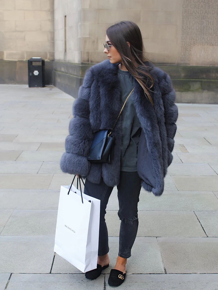 Women's Real Fox Fur Coat Winter Warm Luxury Jacket Natural Fur Thick Cozy Extra Long Heavy Windproof Outerwear for Ladies WG-70