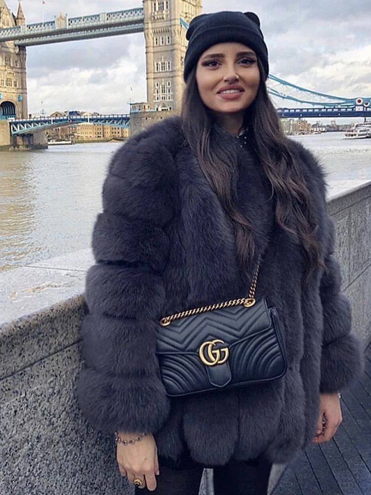 Women's Real Fox Fur Coat Winter Warm Luxury Jacket Natural Fur Thick Cozy Extra Long Heavy Windproof Outerwear for Ladies WG-70