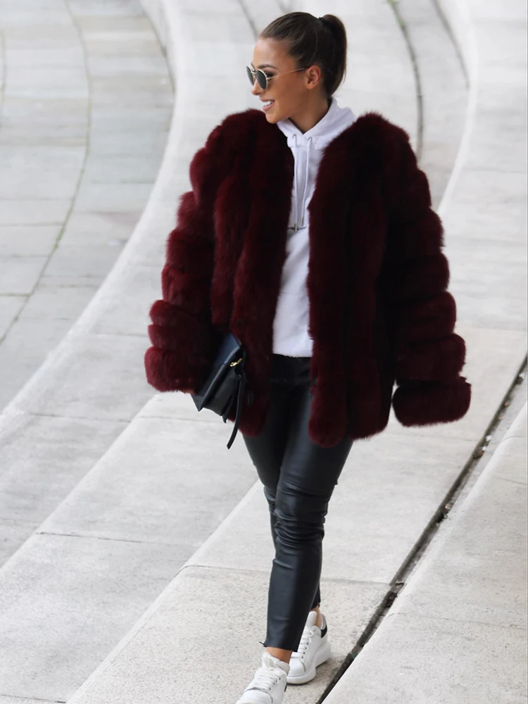 Women's Real Fox Fur Coat Winter Warm Luxury Jacket Natural Fur Thick Cozy Extra Long Heavy Windproof Outerwear for Ladies WG-70