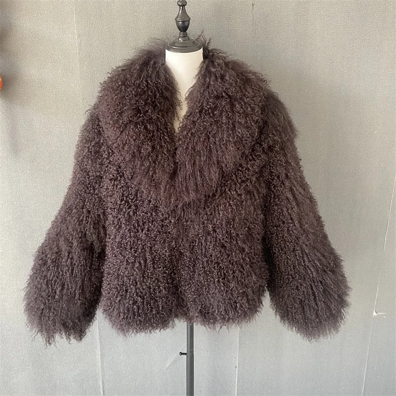 Y New Winter Autumn Fashion Real Fur Jacket Women Genuine Mongolia Lapel Sheep Fur Coat