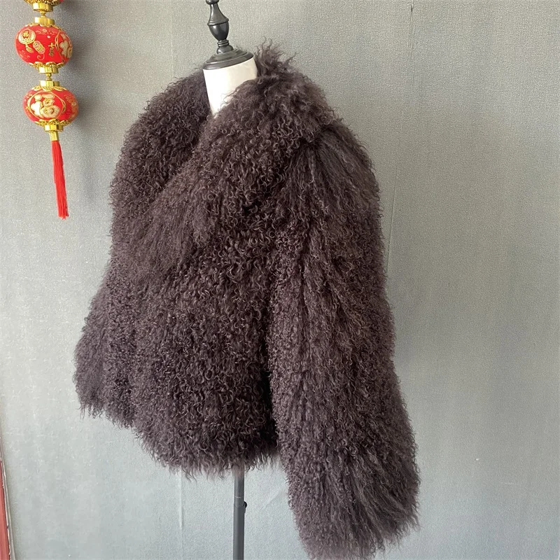 Y New Winter Autumn Fashion Real Fur Jacket Women Genuine Mongolia Lapel Sheep Fur Coat
