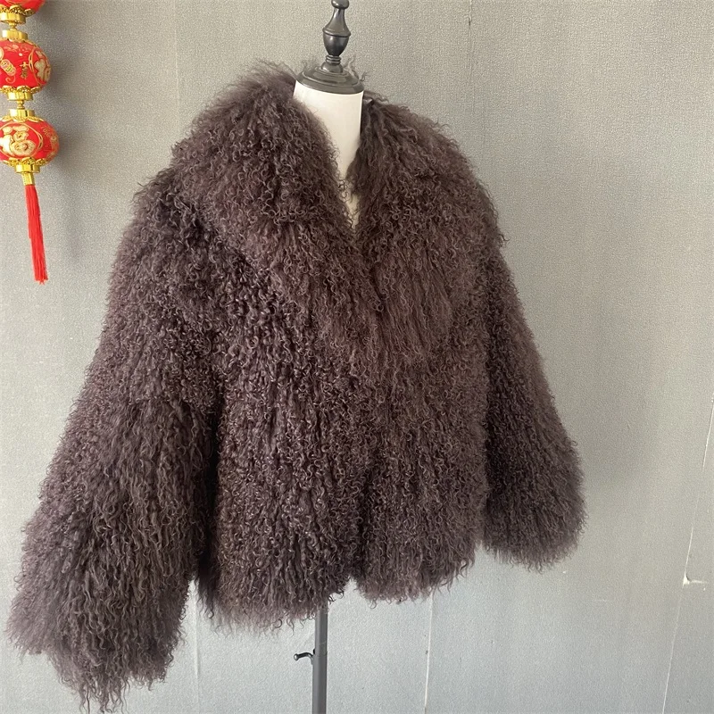 Y New Winter Autumn Fashion Real Fur Jacket Women Genuine Mongolia Lapel Sheep Fur Coat