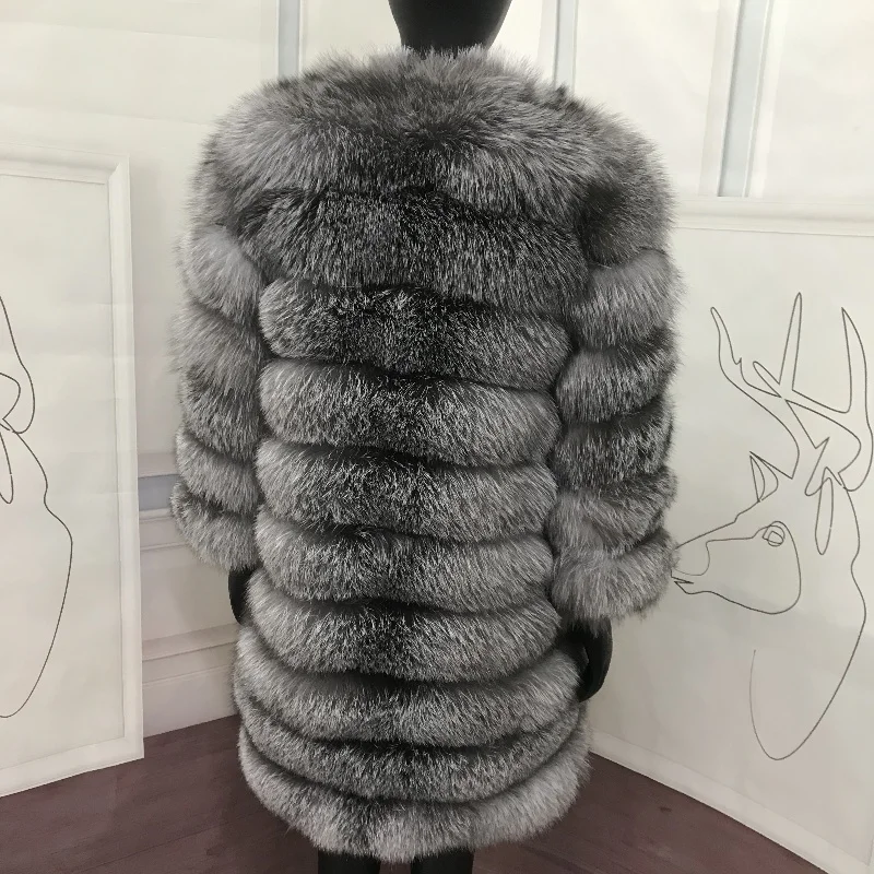 NEW Real Fur Coats Women Natural Real Fur Jackets Vest Winter Outerwear Women Silver Blue Fox Coat High Quality Fur Clothes