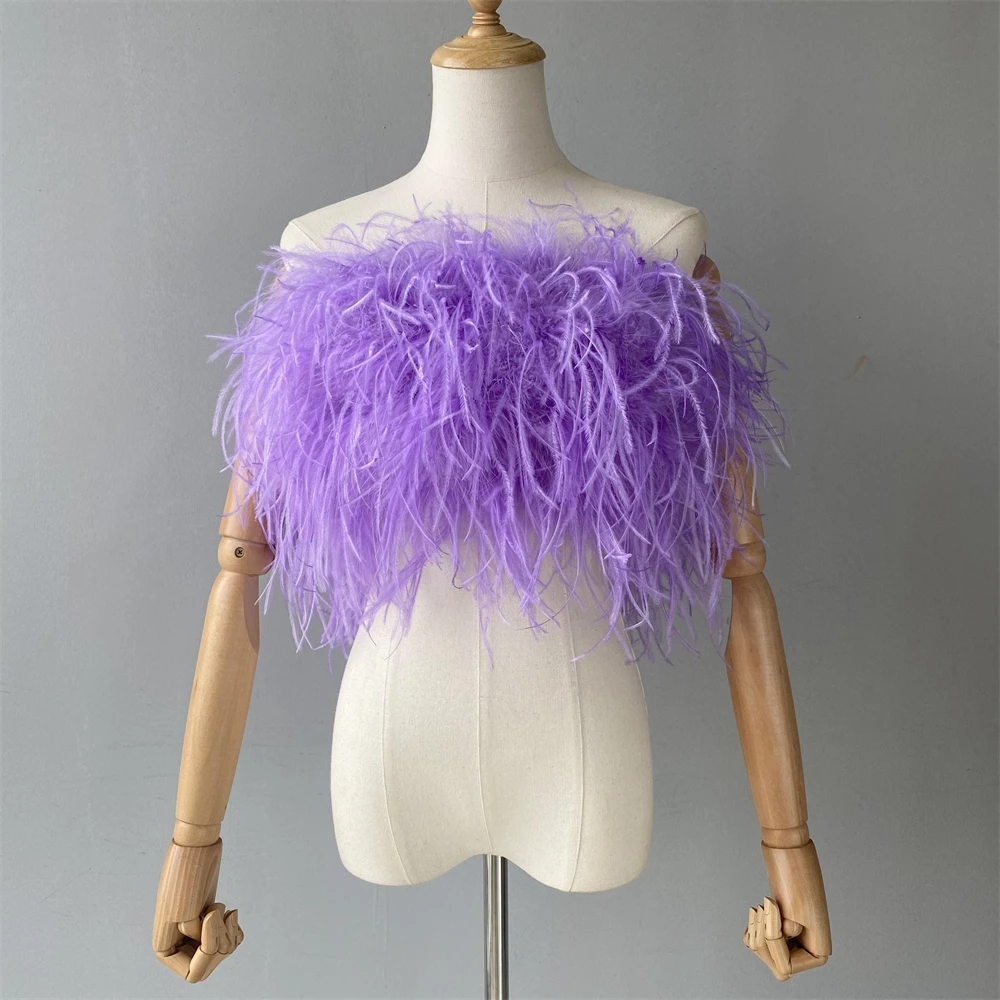Jxwatcher Natural Ostrich Feather Top Bra Women's Summer Feather Tube Lady Wedding Long Hair Fluffy Underwear Evening Party Wear