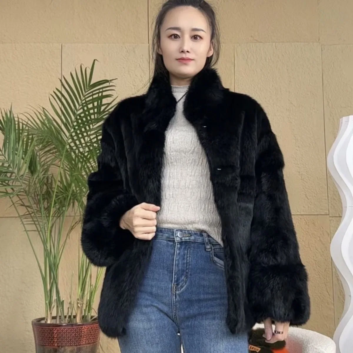 Fancy Rani Natural Fur Coat Women Winter Jacket Real Leather And Fur Bolero Women's Clothing Female Outerwears With 2024 Black