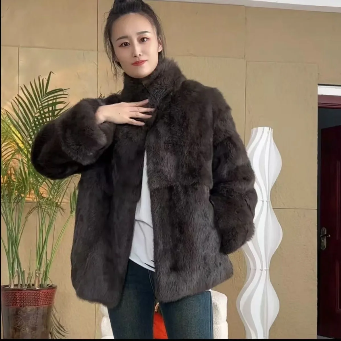 Fancy Rani Natural Fur Coat Women Winter Jacket Real Leather And Fur Bolero Women's Clothing Female Outerwears With 2024 Black
