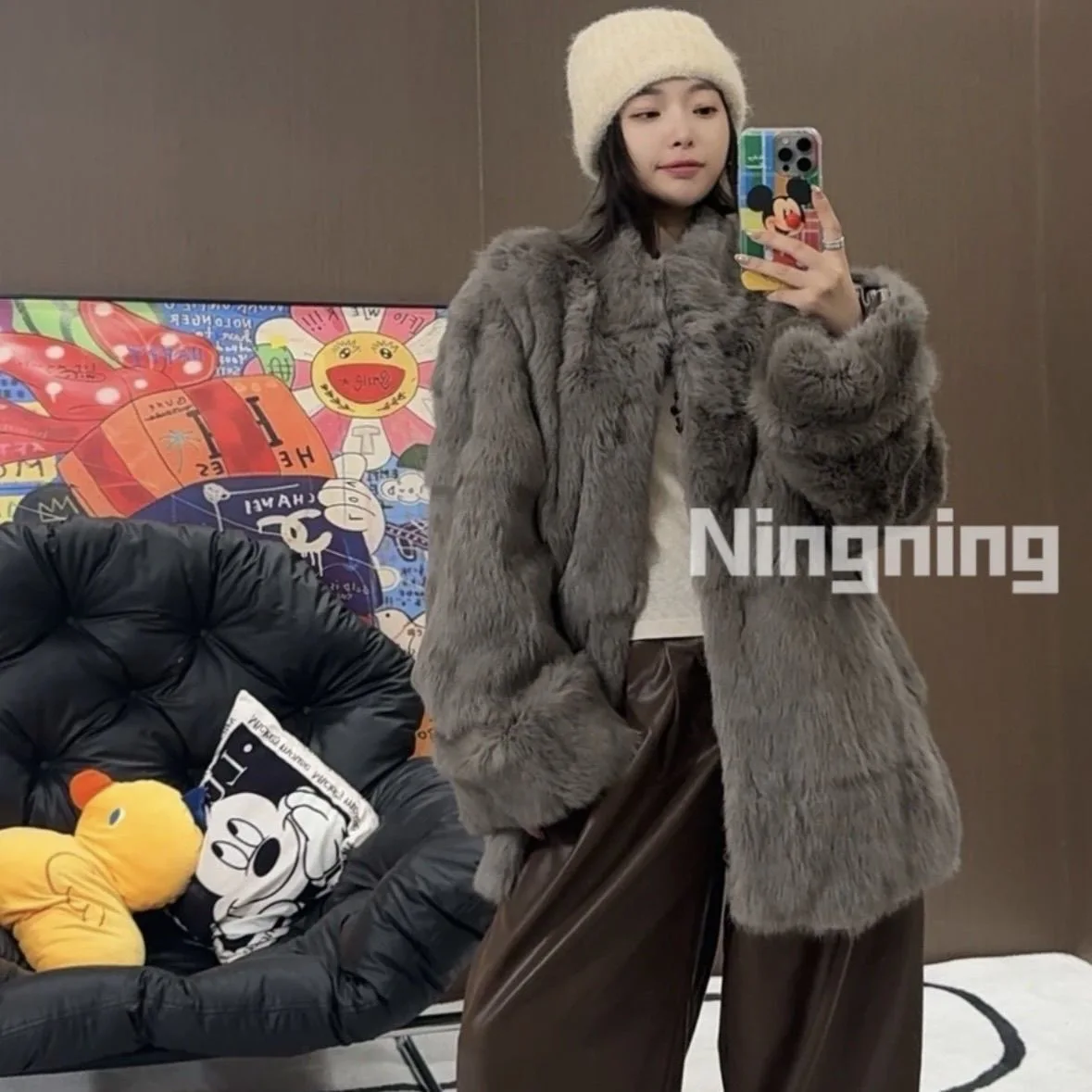 Fancy Rani Natural Fur Coat Women Winter Jacket Real Leather And Fur Bolero Women's Clothing Female Outerwears With 2024 Black