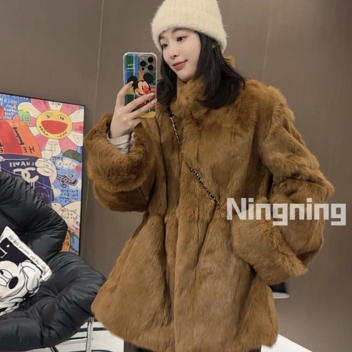 Fancy Rani Natural Fur Coat Women Winter Jacket Real Leather And Fur Bolero Women's Clothing Female Outerwears With 2024 Black