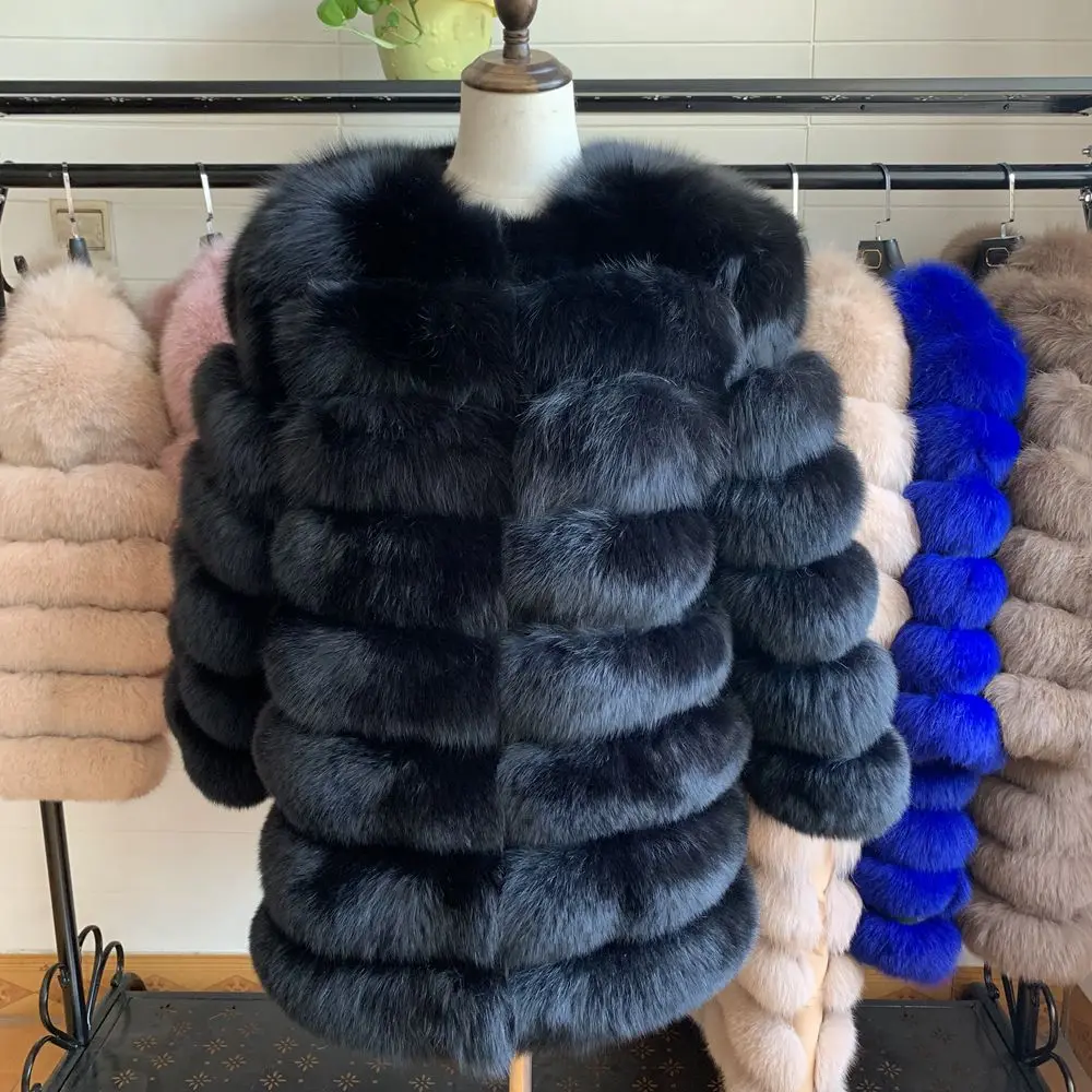 70CM 4in1 New Fast Shipping New Fashion Women Fashion Real Natural Fox Fur Long Coat Jacket for Winter Warm Over Coat