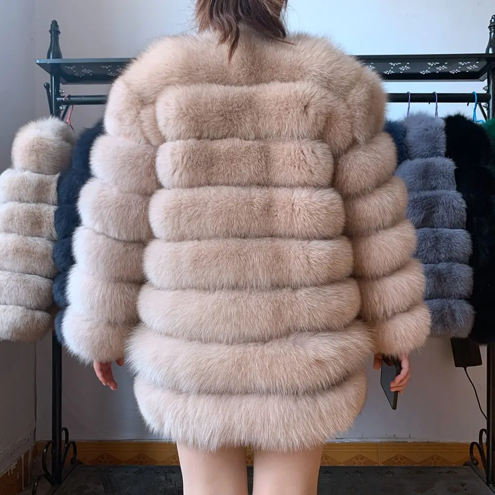 70CM 4in1 New Fast Shipping New Fashion Women Fashion Real Natural Fox Fur Long Coat Jacket for Winter Warm Over Coat