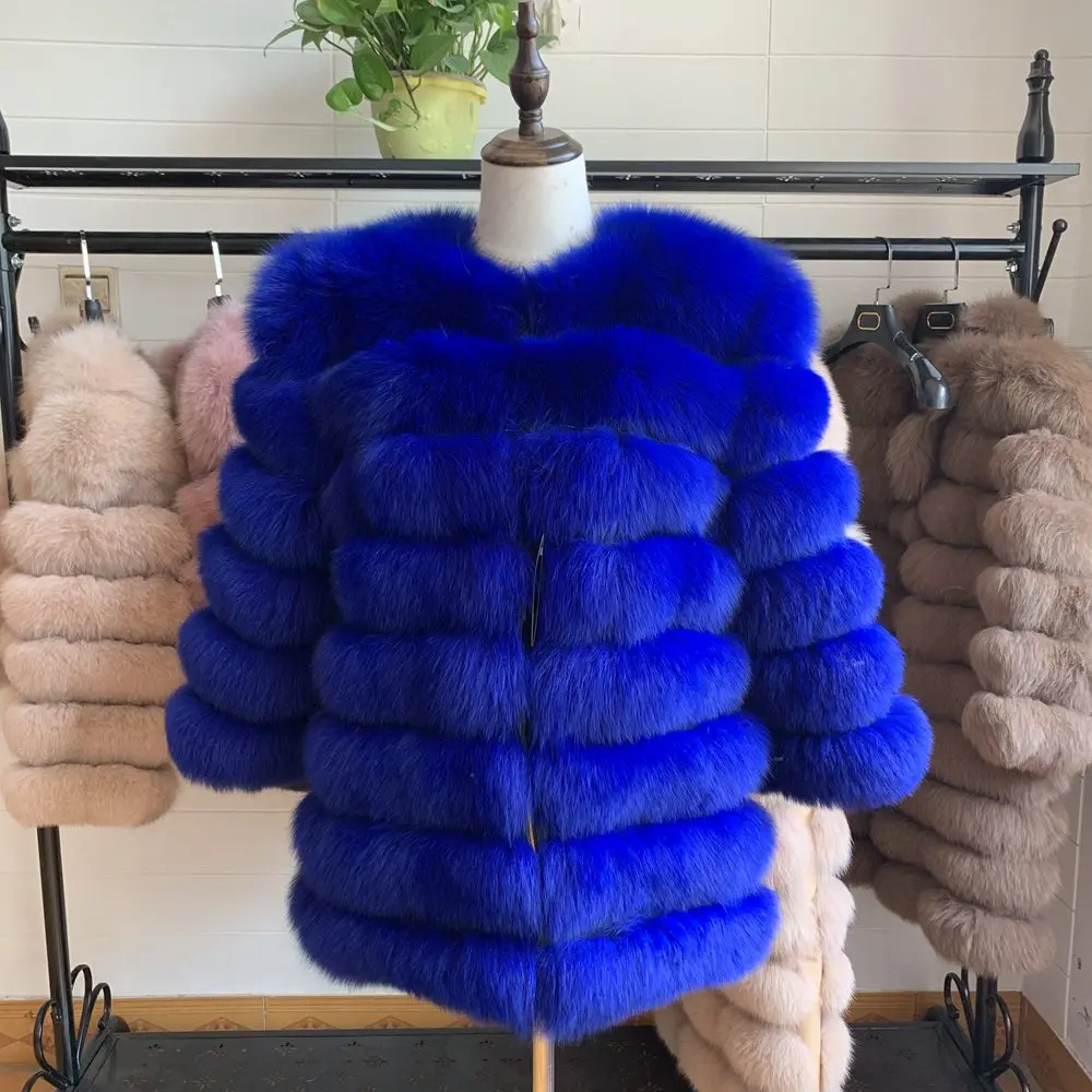 70CM 4in1 New Fast Shipping New Fashion Women Fashion Real Natural Fox Fur Long Coat Jacket for Winter Warm Over Coat