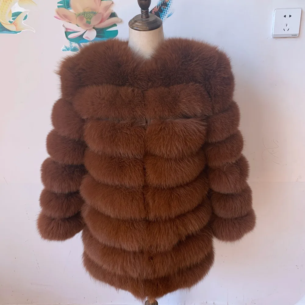 70CM 4in1 New Fast Shipping New Fashion Women Fashion Real Natural Fox Fur Long Coat Jacket for Winter Warm Over Coat