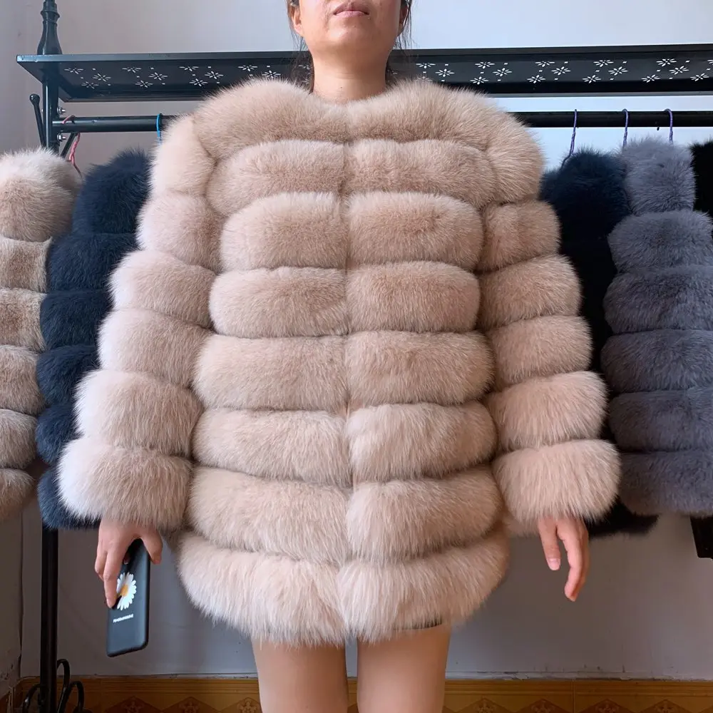70CM 4in1 New Fast Shipping New Fashion Women Fashion Real Natural Fox Fur Long Coat Jacket for Winter Warm Over Coat