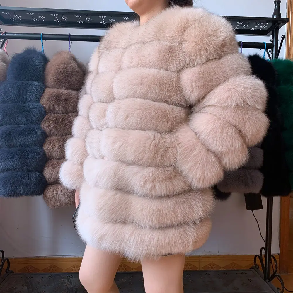 70CM 4in1 New Fast Shipping New Fashion Women Fashion Real Natural Fox Fur Long Coat Jacket for Winter Warm Over Coat