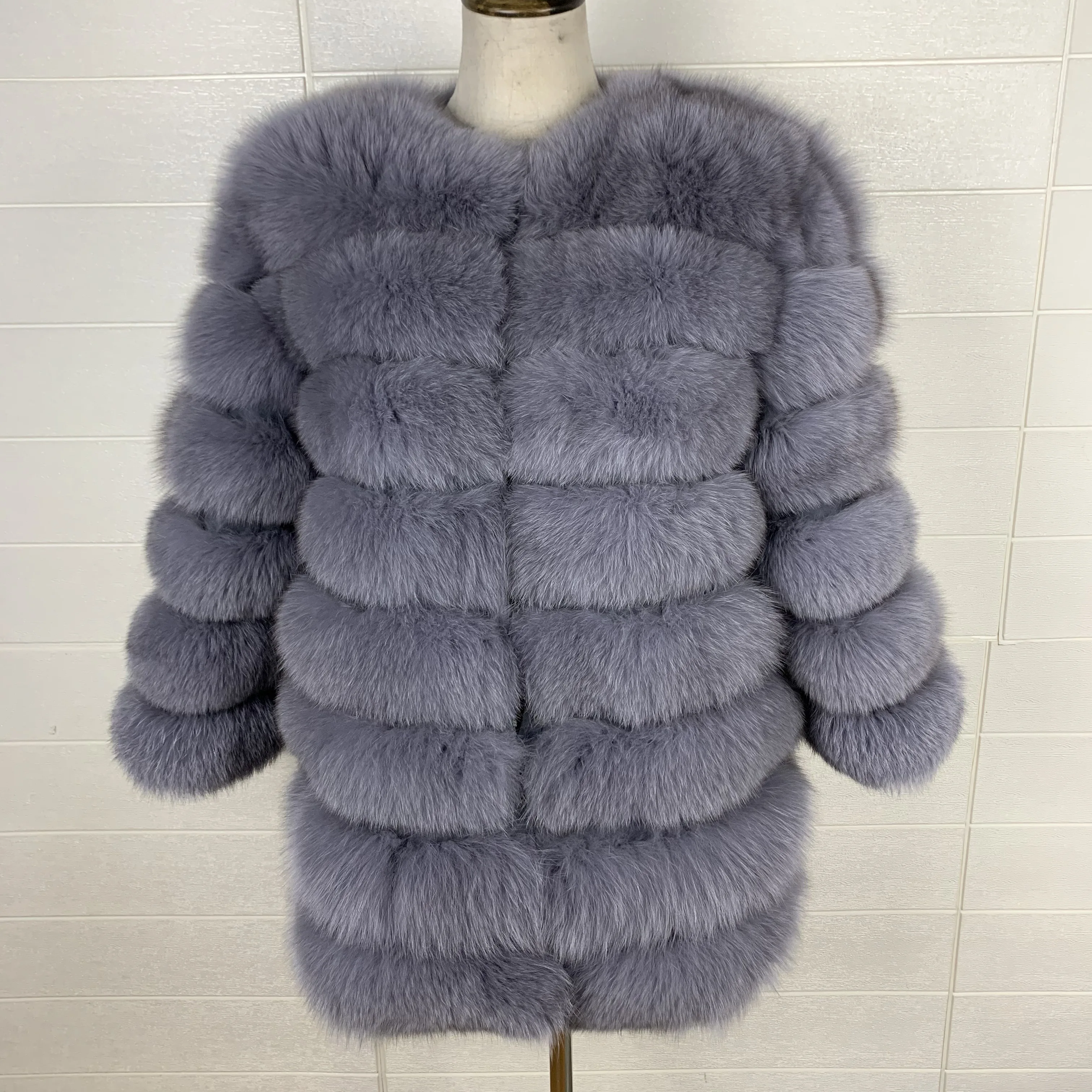 70CM 4in1 New Fast Shipping New Fashion Women Fashion Real Natural Fox Fur Long Coat Jacket for Winter Warm Over Coat
